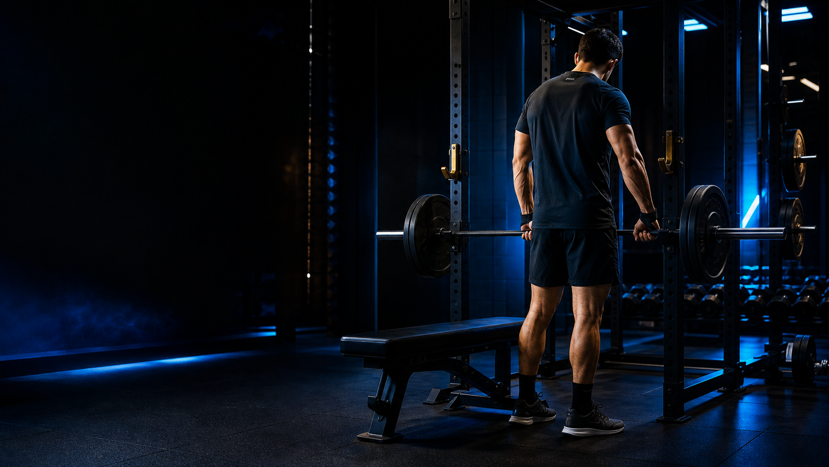 Lifter preparing for a structured workout in a premium gym