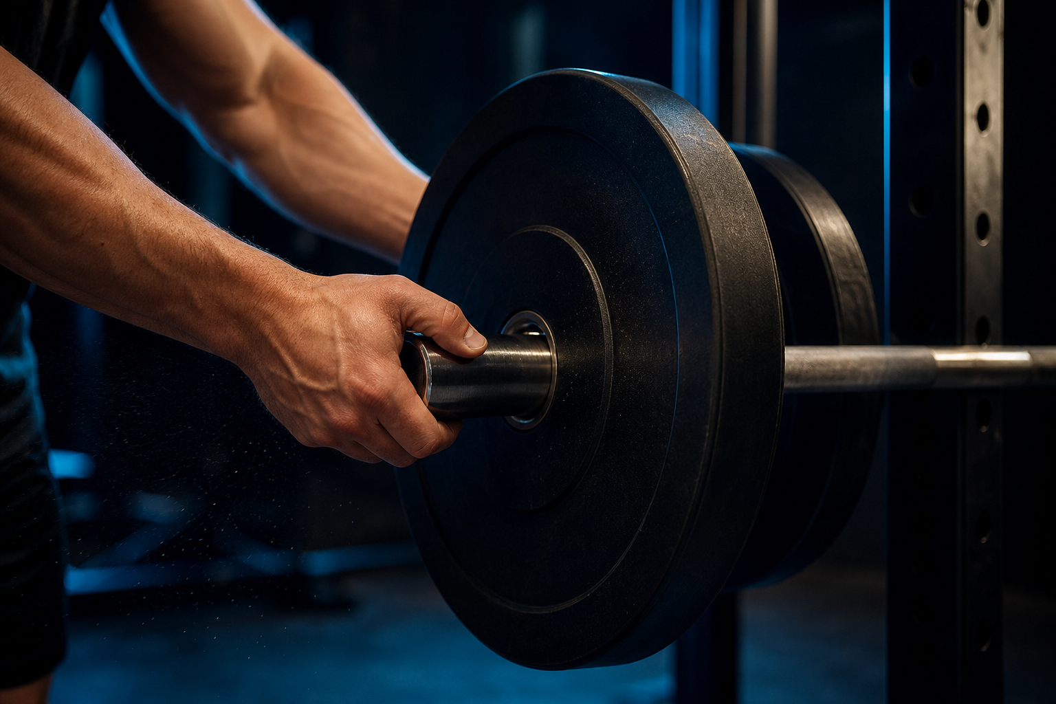 Lifter adding weight to a barbell for progressive overload